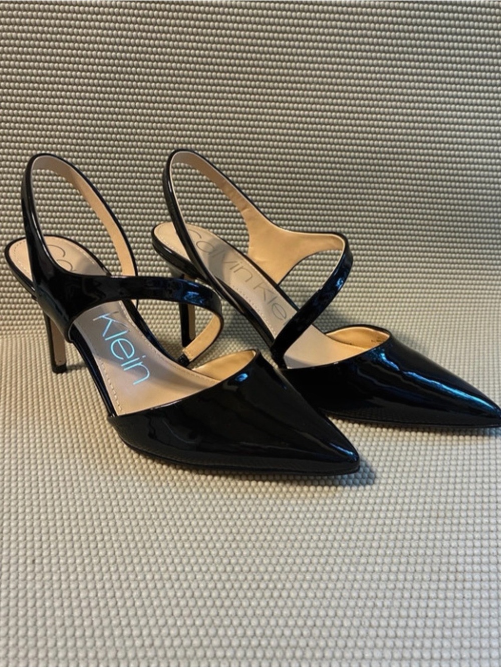 Calvin Klein Black Patent Pointed Slingback Heels